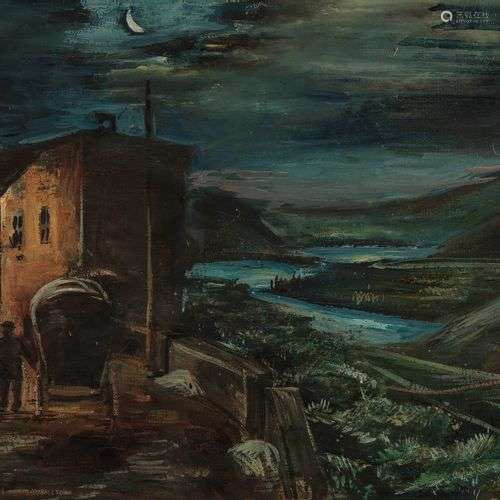 Martin Lauterburg (1891-1960) Scène au clair de lune, huile ...