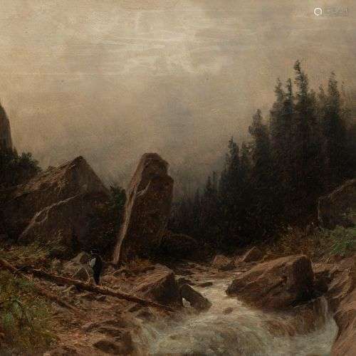 Gustave Eugène Castan (1823-1892) Chasseur au bord d'un torr...