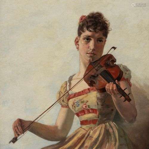 Edouard Castres (1838-1902) La violoniste, huile sur carton,...