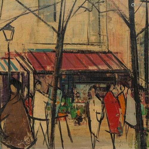 Walter Mafli (1915-2017) Elégantes au marché, huile sur isor...