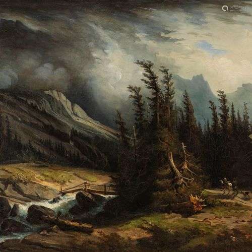 François Diday (1802-1877) Orage à la Handeck, huile sur toi...