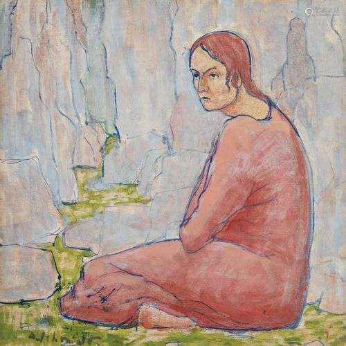 Albert Schmidt (1883-1970) Jeune femme assise, huile sur toi...