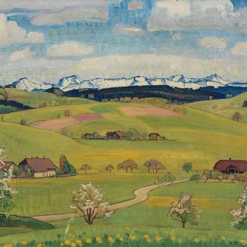 Traugott Senn (1877-1955) Campagne bernoise, huile sur toile...