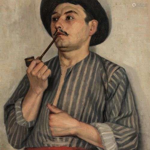 Léon Gaud (1844-1908) Homme à la pipe, huile sur toile, 57x4...