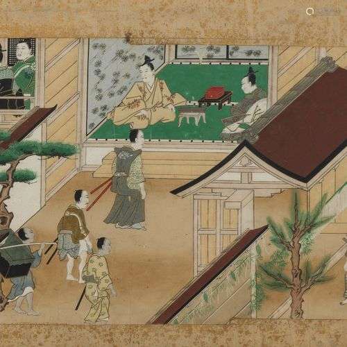 Ecole japonaise, milieu XIXe s Scène animée dans un palais, ...