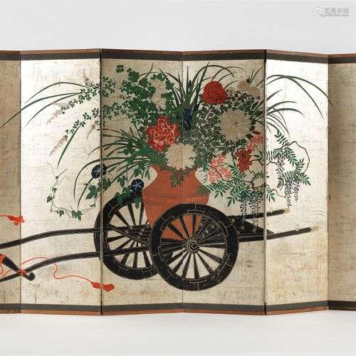 Paravent à six feuilles, Japon, époque Meiji (1868-1912) Gou...