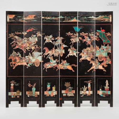 Paravent six feuilles, Chine Laque de Coromandel à décor de ...