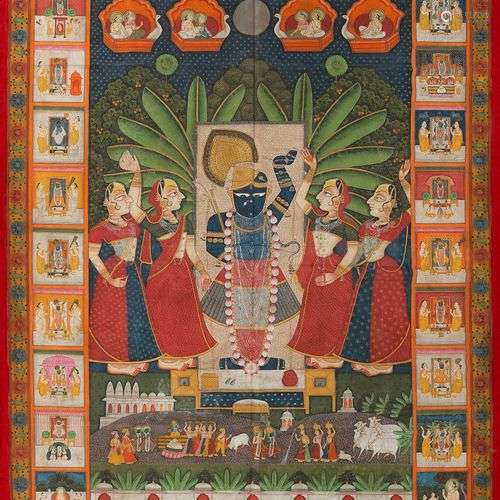 Pichwai (tenture peinte) de Shrinathji, Nathdwara, Rajasthan...