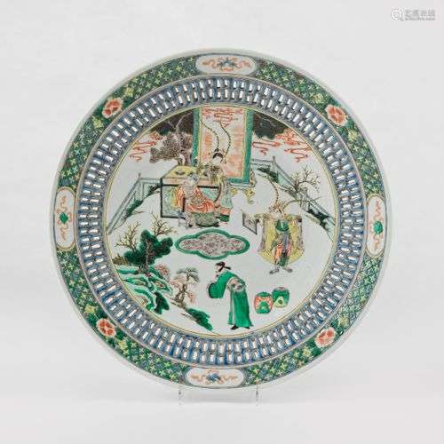 Grand plat famille verte, Chine, dynastie Qing (1644-1912) P...