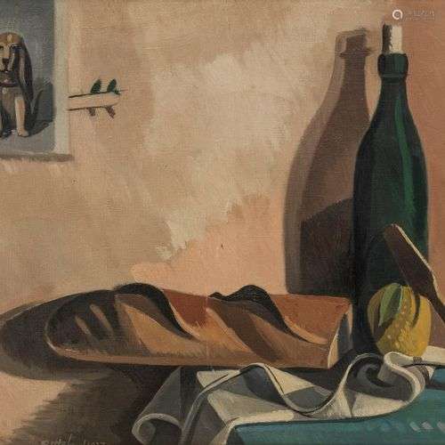 Pierre-Barthélémy Pitteloud (1910-1939) Nature morte au pain...