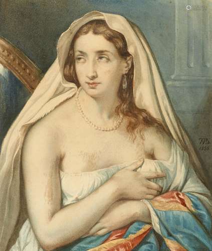 Ecole française, 1838 Femme drapéeAquarellemonogrammée et da...
