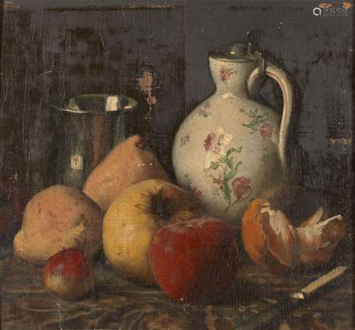 Edmond MAIRE 1862 - 1914Fruits, timbale et pichet de porcela...