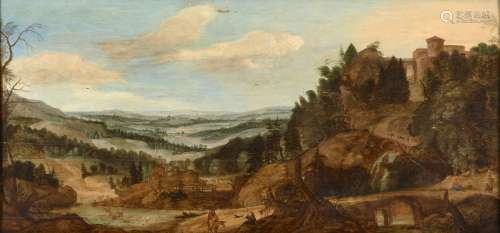 École flamande du XVIIe siècle Figures dans un paysage roche...