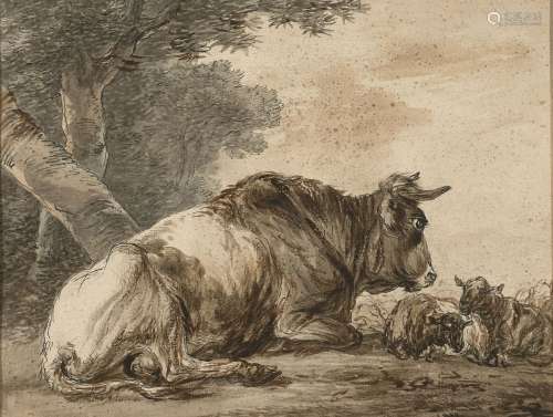 Ecole flamande de la fin du XVIIIe siècle Vache et moutons d...