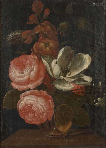 Ecole allemande du XVIIIe siècle Bouquet de fleurs sur un en...