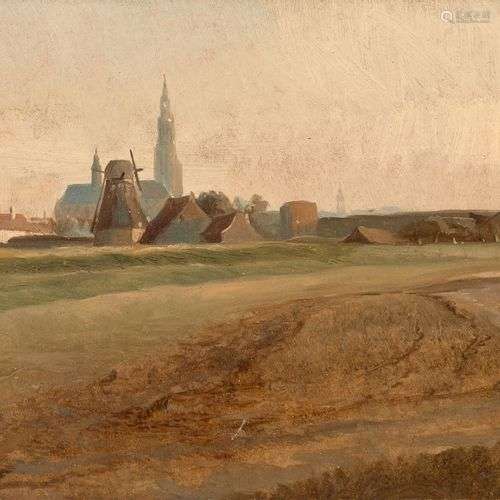 Ecole flamande du XIXe siècle Paysage aux moulins devant la ...