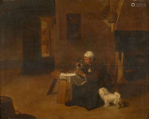 Ecole hollandaise du XVIIe siècle Femme et son chien dans un...