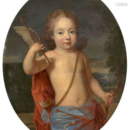 Ecole française vers 1700 Portrait de jeune garçon en Cupido...