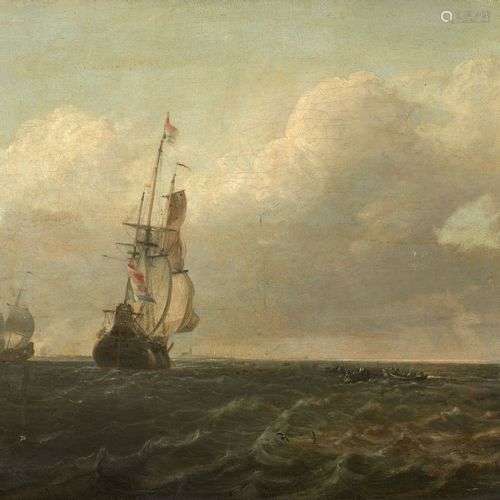 Ecole hollandaise du XVIIe siècle Scène de pêche avec un nav...