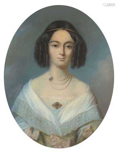 Ecole française vers 1830-1840 Portrait de femme à la robe r...