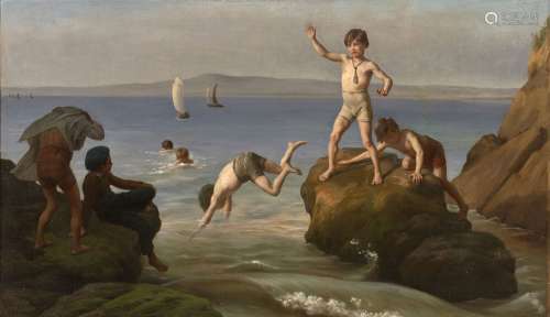 Léon MORICOURT 1830 - 1908La baignade des enfantsHuile sur t...