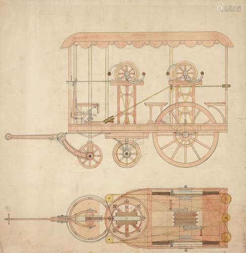 Ecole française du XIXe siècle Projet de véhicule autotracté...