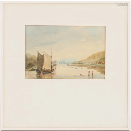 Landscape with boats and figures on the river