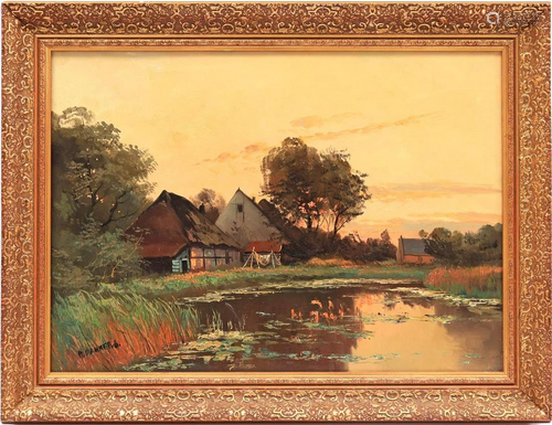 Signed Dankers, P, landscape with houses