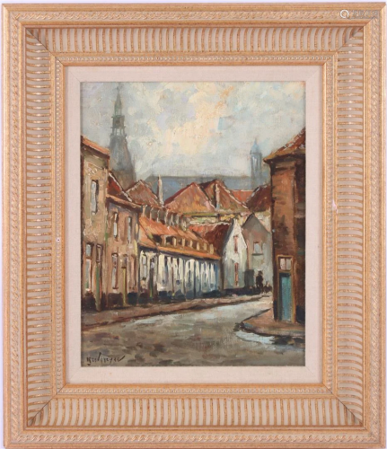 Cityscape with street and view of the church