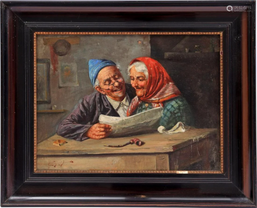 Man and woman at the table with newspaper