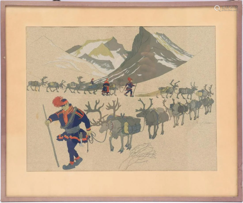 Landscape with reindeer and militiamen