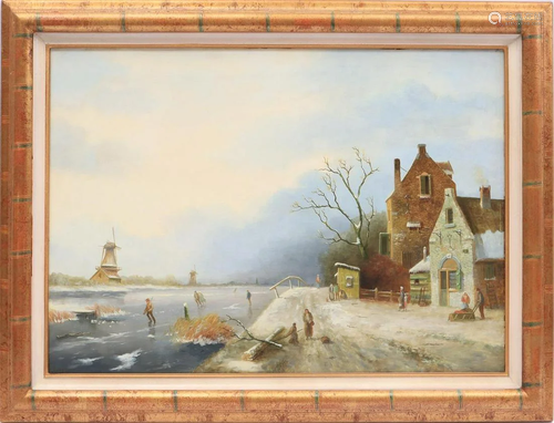 Signed Voogt, Dutch winter landscape