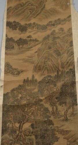 CHINE Peinture sur rouleau de tissu à décor d'un paysage mon...