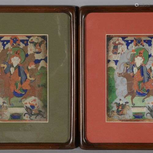 CHINE Deux peintures sur tissus représentant des divinités p...