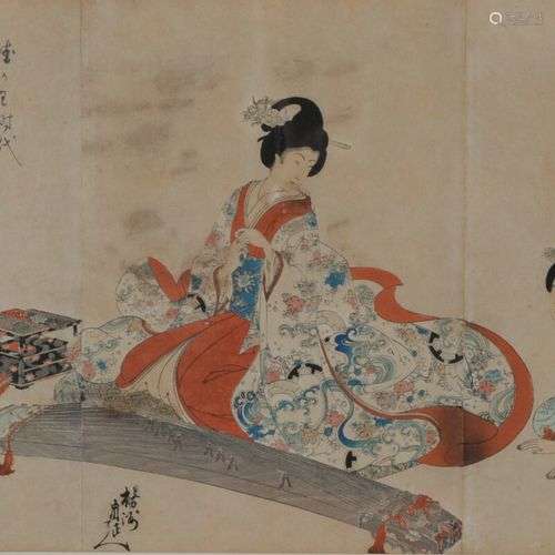 JAPON Trois Geisha Estampe en couleurs. XIXème siècle 33.5 x...