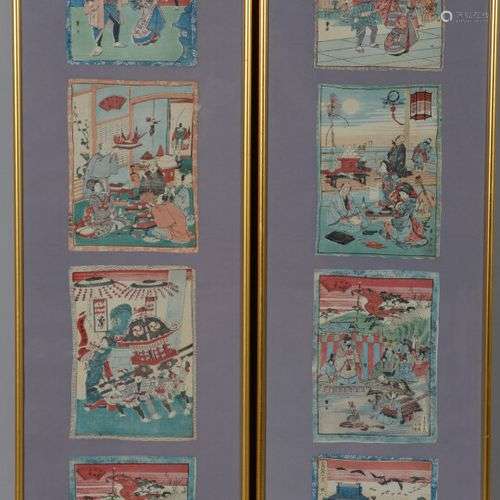 JAPON Huit estampes en couleurs sur papier représentant des ...