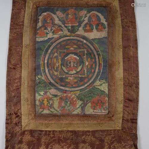 TIBET Thangka peint sur tissu représentant des divinités bou...