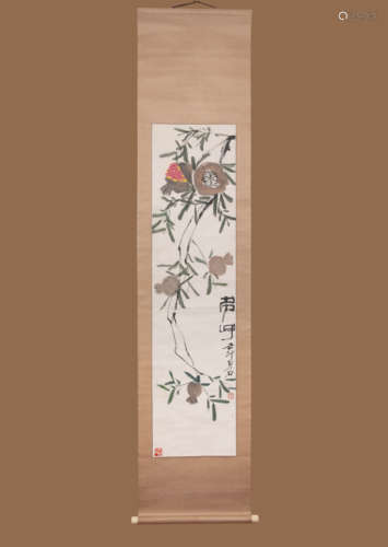 QI BAISHI, POMEGRANATE PAPER PAINTING SCROLL