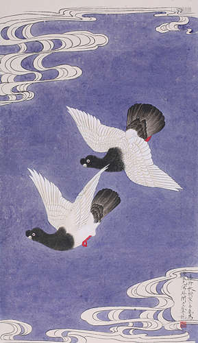 YU FEI’AN, PIGEON PAPER PAINTING SCROLL