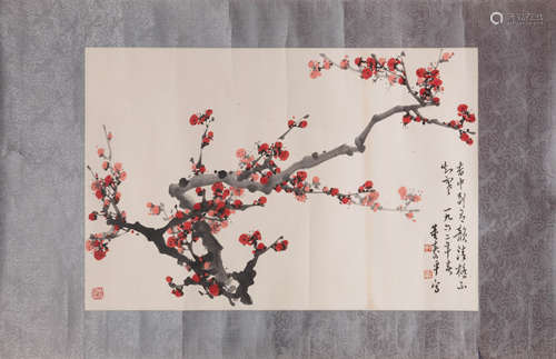 DONG SHOUPING, RED PRUNUS PAPER PAINTING