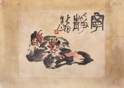 CHEN DAYU, ROOSTER PAPER PAINTING SCROLL