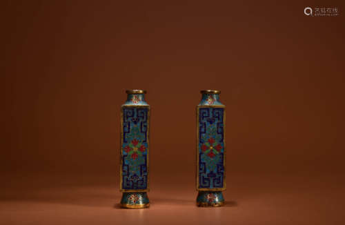 A PAIR OF CLOISONNE ENAMEL LOTUS SQUARED VASES