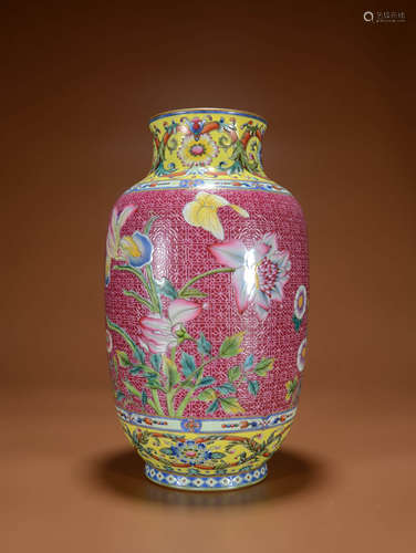 A FALANGCAI GILT-DECO FLOWER ZUN VASE