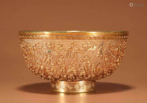 A GILT BRONZE HUNDRED BOYS BOWL