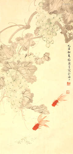 MEI LANFANG, LOTUS POND PAPER PAINTING SCROLL