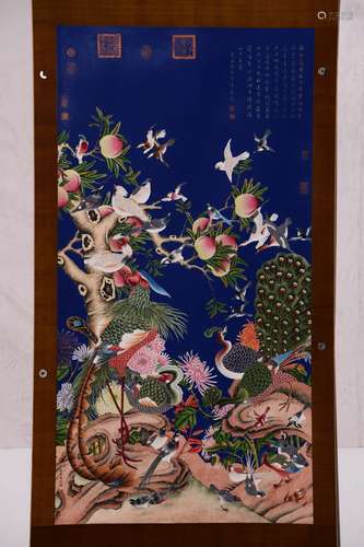 SONG HUIZONG, HUNDRED BIRDS AND PHOENIX PAPER PAINTING SCROL...