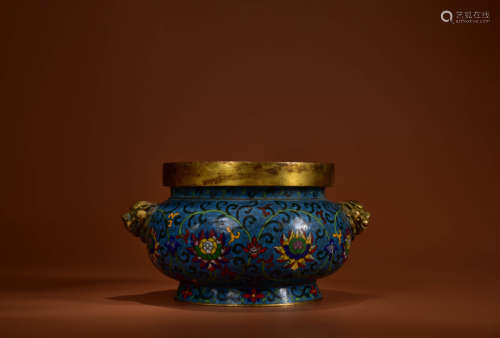 A CLOISONNE ENAMEL BEAST-EARED INCENSE BURNER