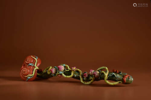 A FAMILLE ROSE GILT DECO LINGZHI RUYI SCEPTRE