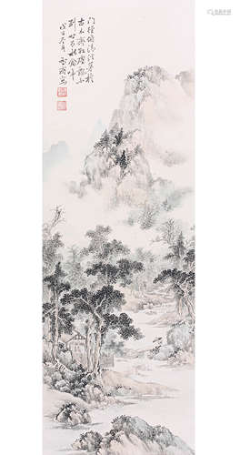 PU JIN, LANDSCAPE PAPER PAINTING SCROLL