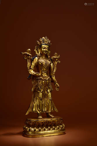 A GILT BRONZE STATUE OF MAITREYA